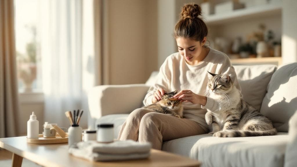 Cat owner using PurrCare Hub to track their cat's health